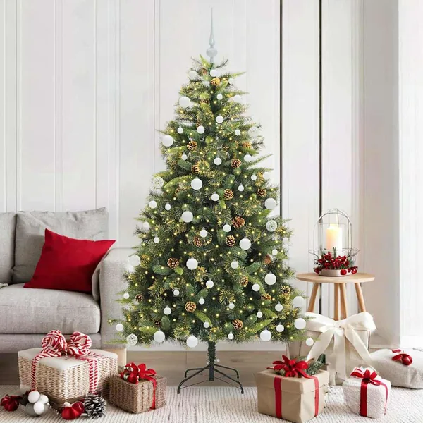 Sapin de Noël artificiel avec branches pliables et cônes 180 cm