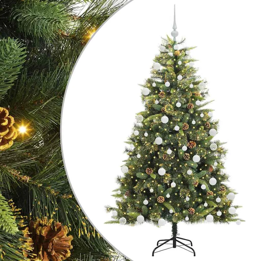 Sapin de Noël artificiel avec branches pliables et cônes 180 cm - 2