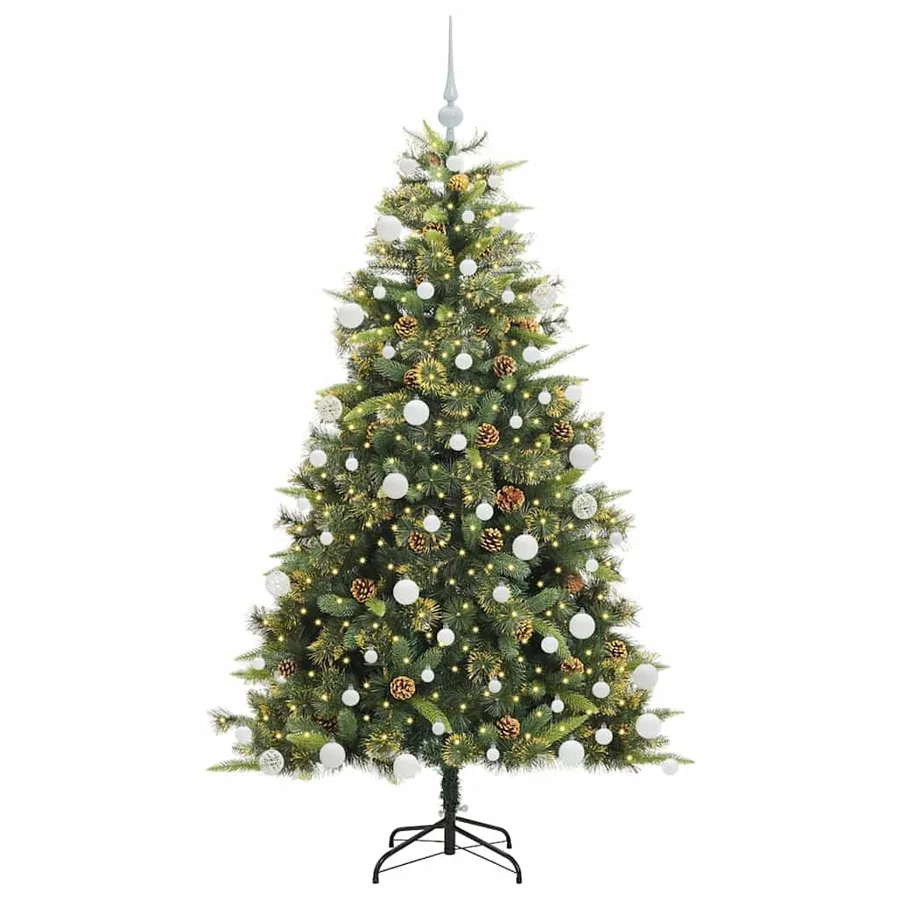 Sapin de Noël artificiel avec branches pliables et cônes 180 cm - 3