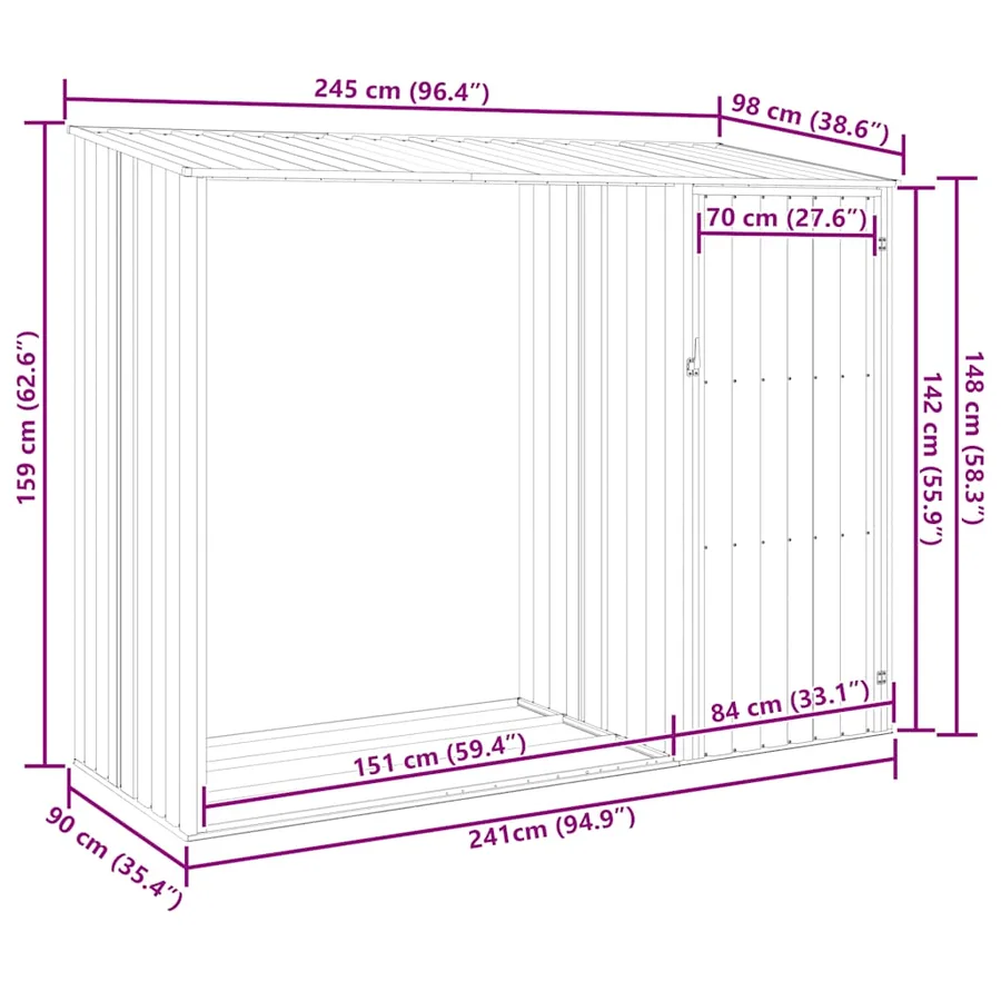 Abri à bois de jardin Marron 245x98x159 cm Acier galvanisé - 11
