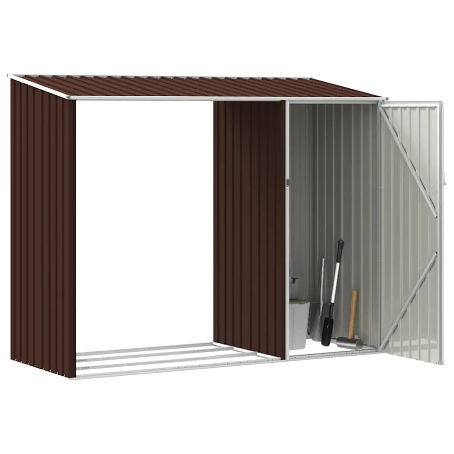 Abri à bois de jardin Marron 245x98x159 cm Acier galvanisé - 5