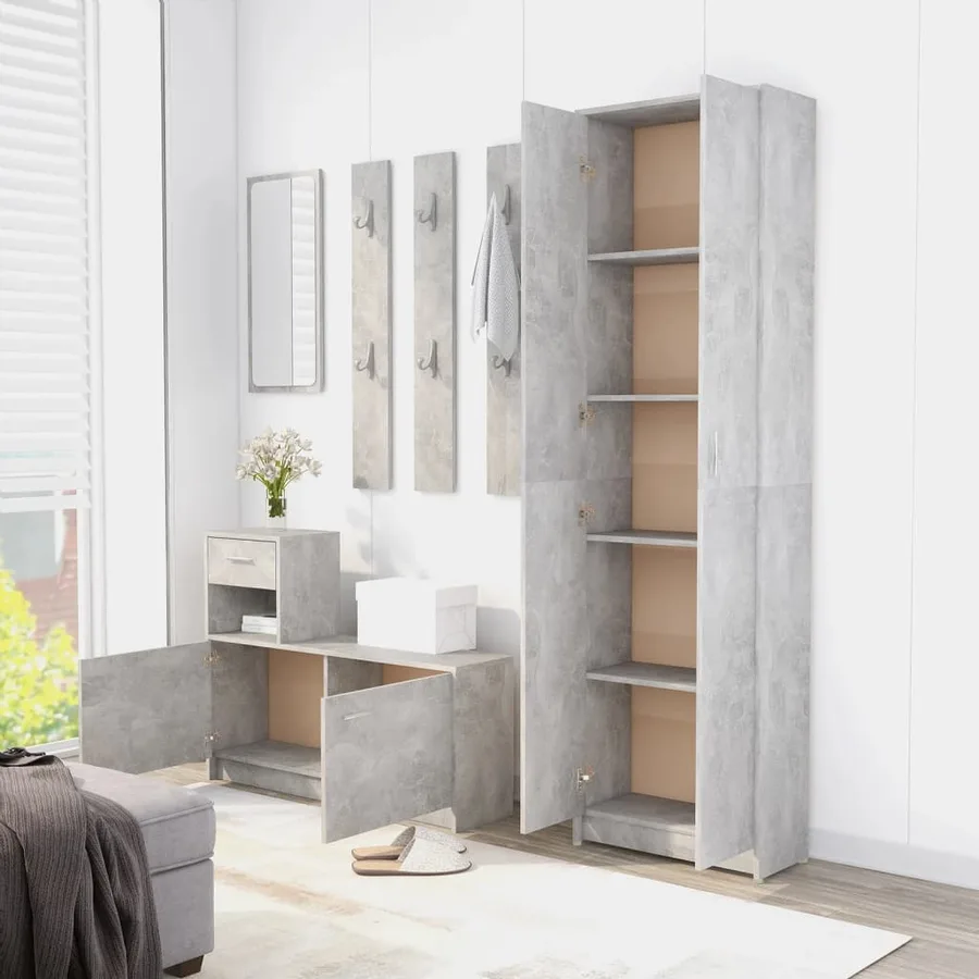 Garde-robe de couloir Gris béton 55x25x189 cm Bois d'ingénierie - 4