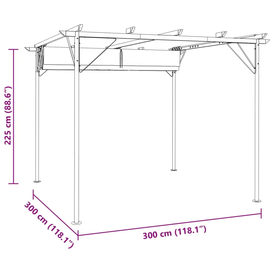 Pergola avec toit rétractable Blanc crème 3 x 3 m Acier - 7