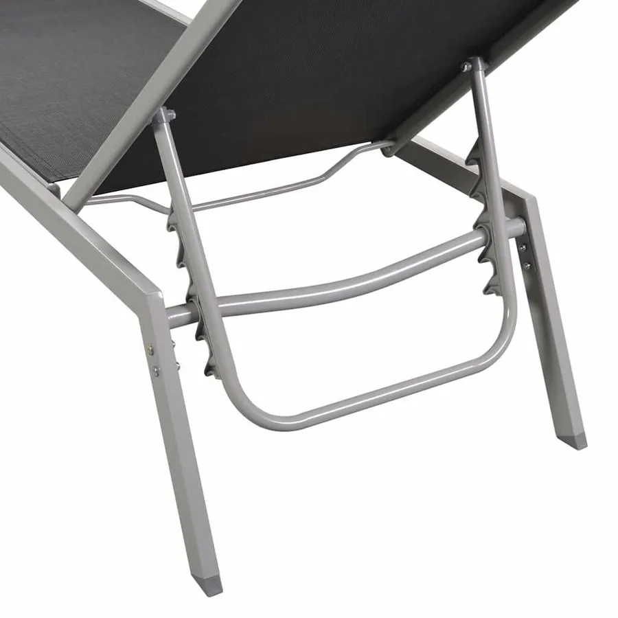 Chaises longues lot de 2 avec table acier et textilène noir - 4