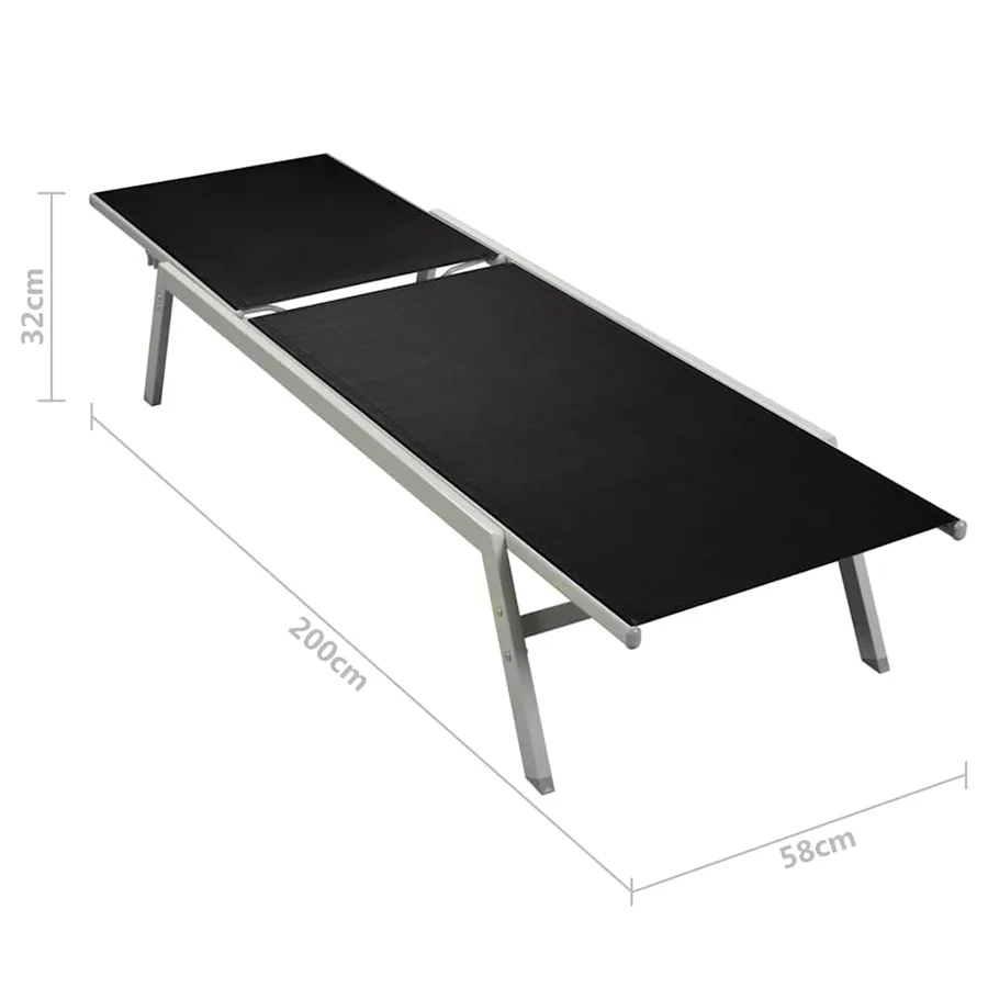 Chaises longues lot de 2 avec table acier et textilène noir - 6