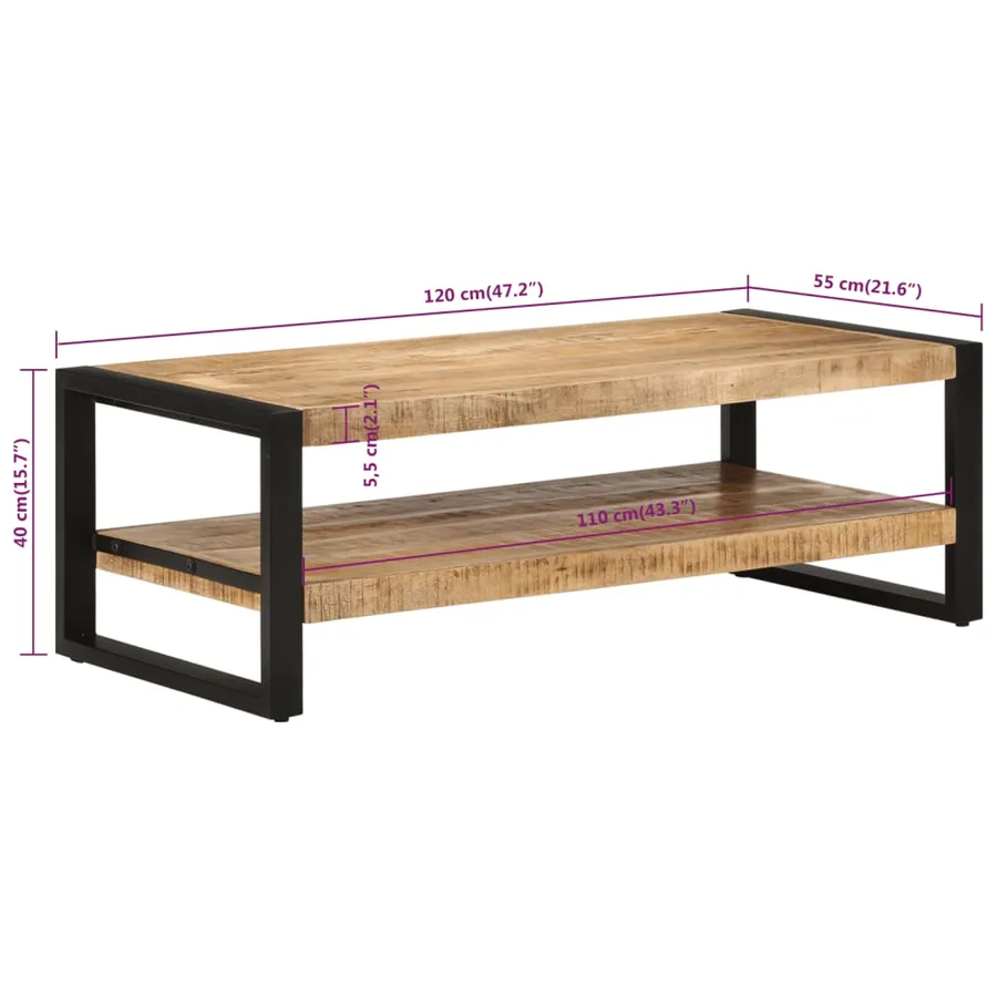 Table basse 120x55x40 cm Bois de manguier massif - 7