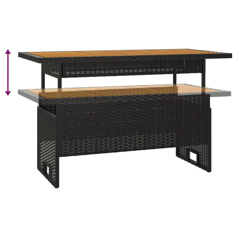 Table de jardin noir 100x50x43/63 cm acacia et résine tressée - 5