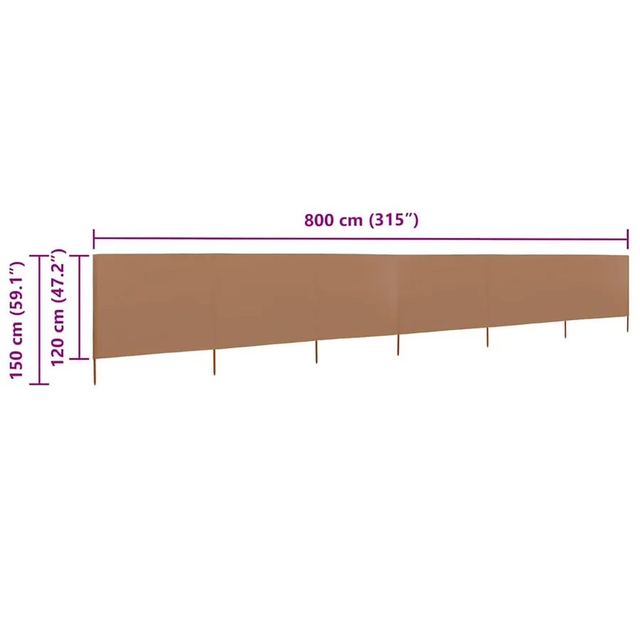 Paravent 6 panneaux Tissu 800 x 120 cm Taupe - 6