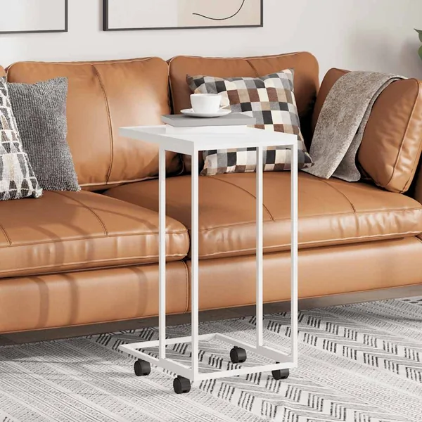 Table d'appoint avec roues Blanc 40x30x63,5cm Bois d'ingénierie