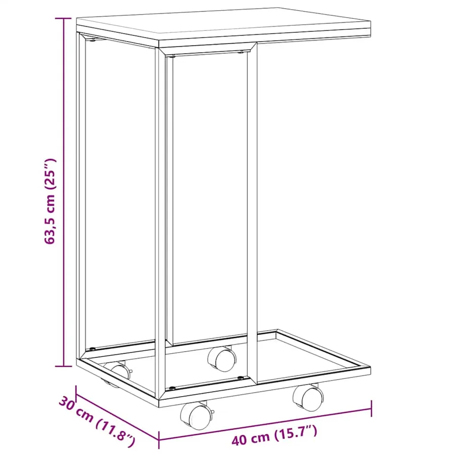 Table d'appoint avec roues Blanc 40x30x63,5cm Bois d'ingénierie - 8