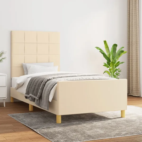 Cadre de lit sans matelas crème 90x190 cm tissu