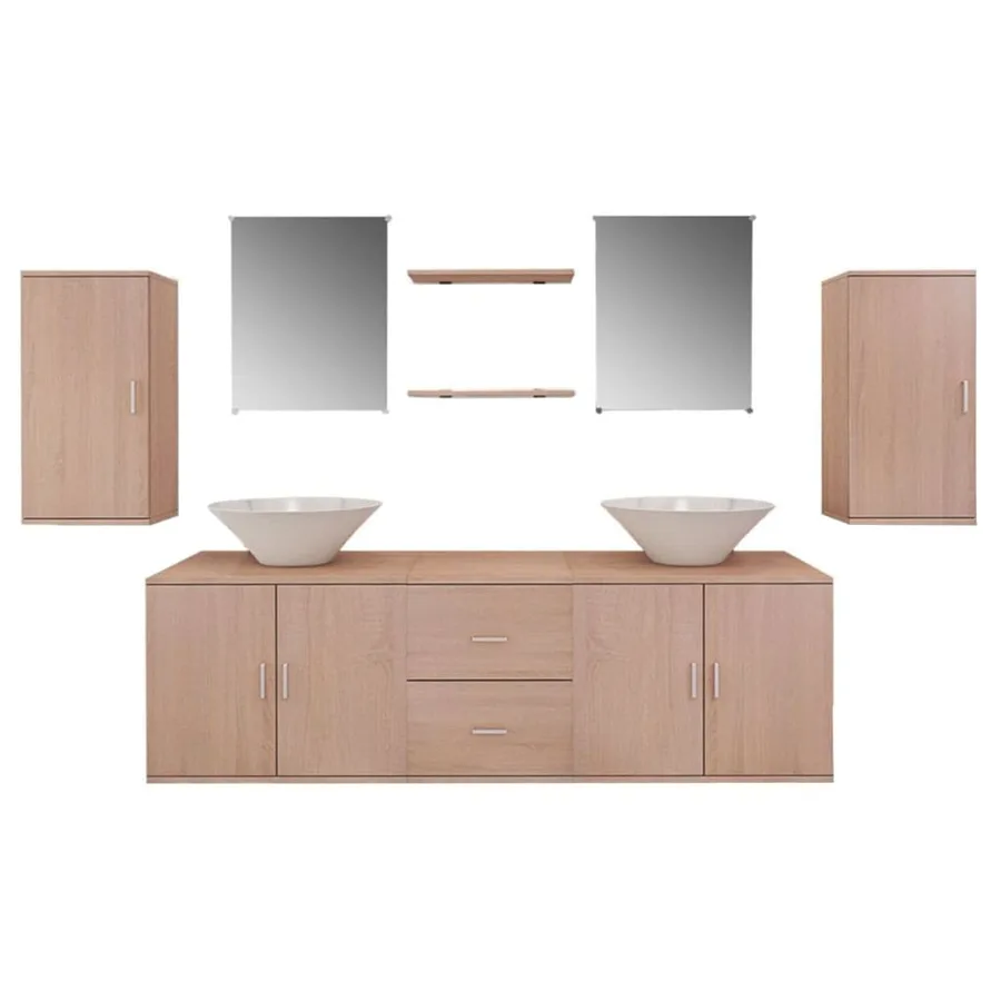 Mobilier de salle de bain avec lavabo 9 pcs Beige - 2