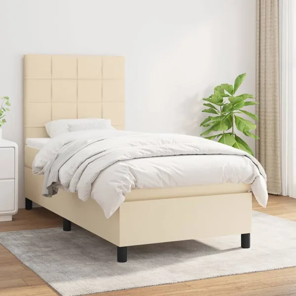 Sommier à lattes de lit et matelas Crème 90x190 cm Tissu