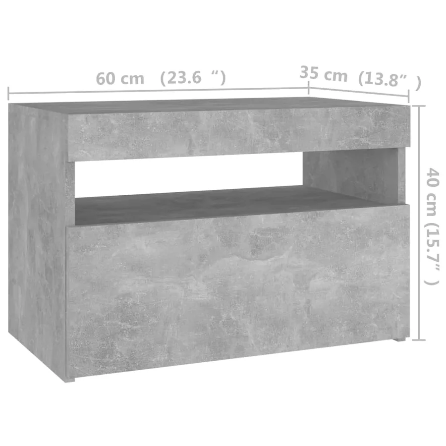 Table de chevet avec lumières LED gris béton 60x35x40 cm - 16
