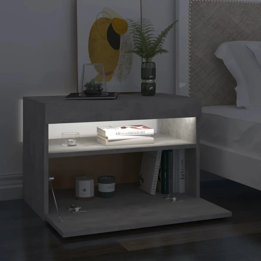 Table de chevet avec lumières LED gris béton 60x35x40 cm - 4