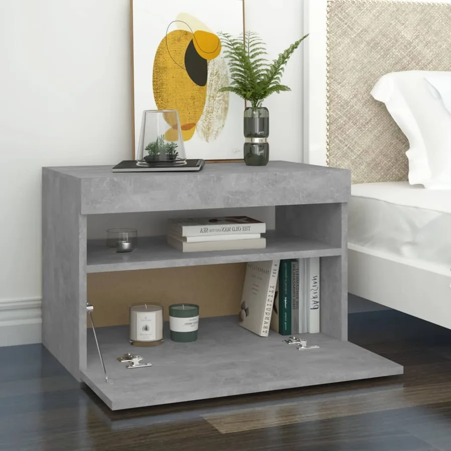 Table de chevet avec lumières LED gris béton 60x35x40 cm - 6