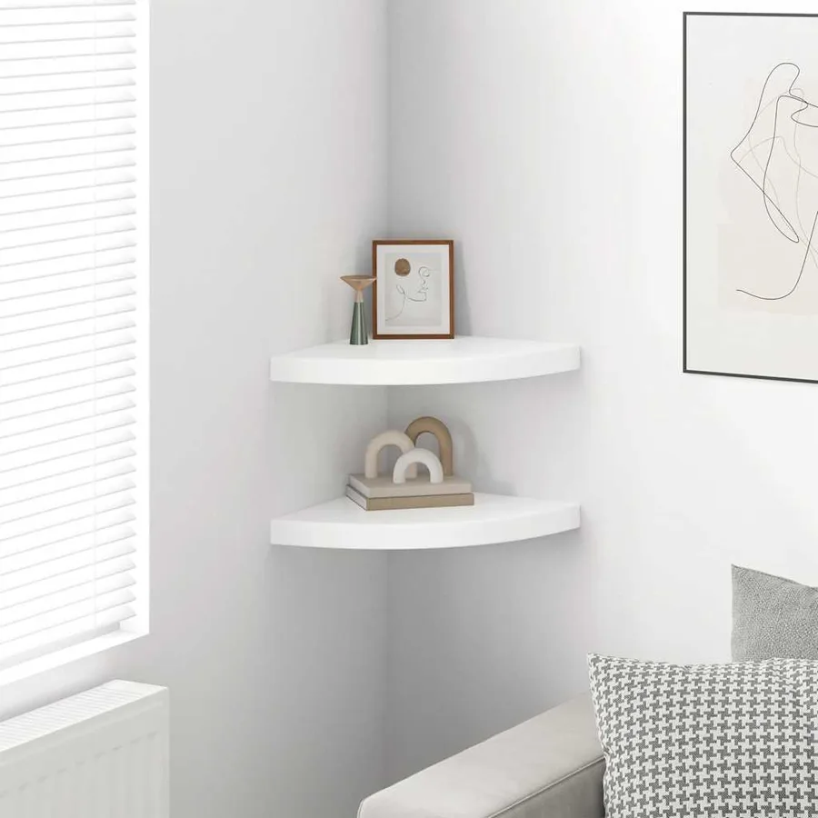 Étagères d'angle flottantes 2pcs blanc brillant 35x35x3,8cm MDF - 3