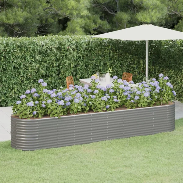Lit surélevé de jardin Acier galvanisé 368x80x68 cm gris