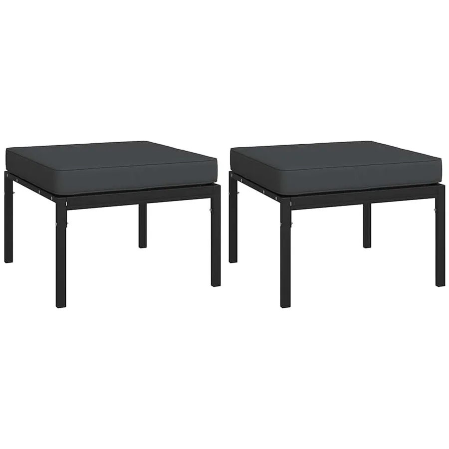 Tabourets de jardin et coussins gris lot de 2 60x60x35 cm acier - 2