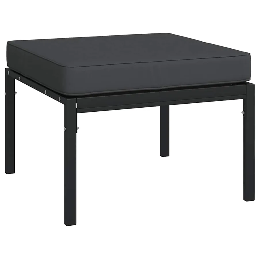 Tabourets de jardin et coussins gris lot de 2 60x60x35 cm acier - 3