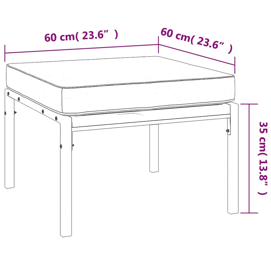 Tabourets de jardin et coussins gris lot de 2 60x60x35 cm acier - 7
