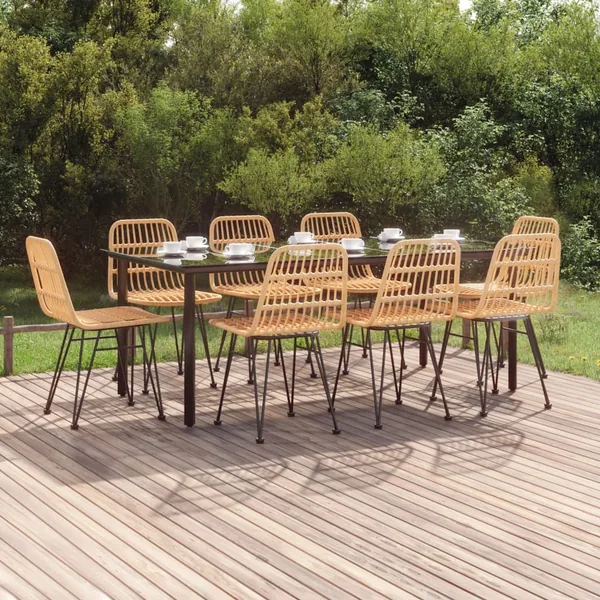 Ensemble à manger de jardin 9 pcs Résine tressée