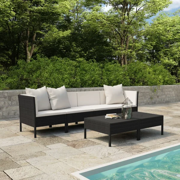 Salon de jardin 6 pcs avec coussins résine tressée noir