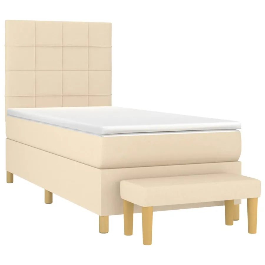 Sommier à lattes de lit et matelas Crème 90x190 cm Tissu - 3