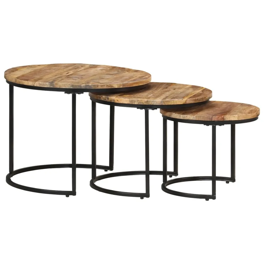 Tables gigognes 3 pcs Bois de manguier brut - 10
