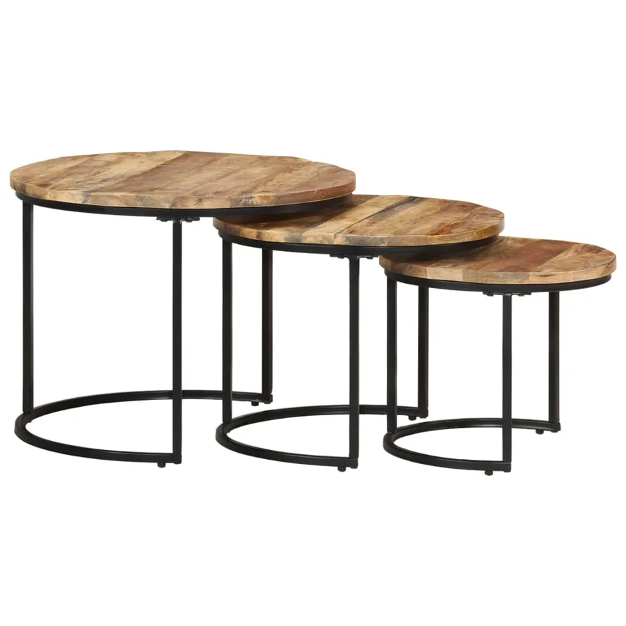 Tables gigognes 3 pcs Bois de manguier brut - 11