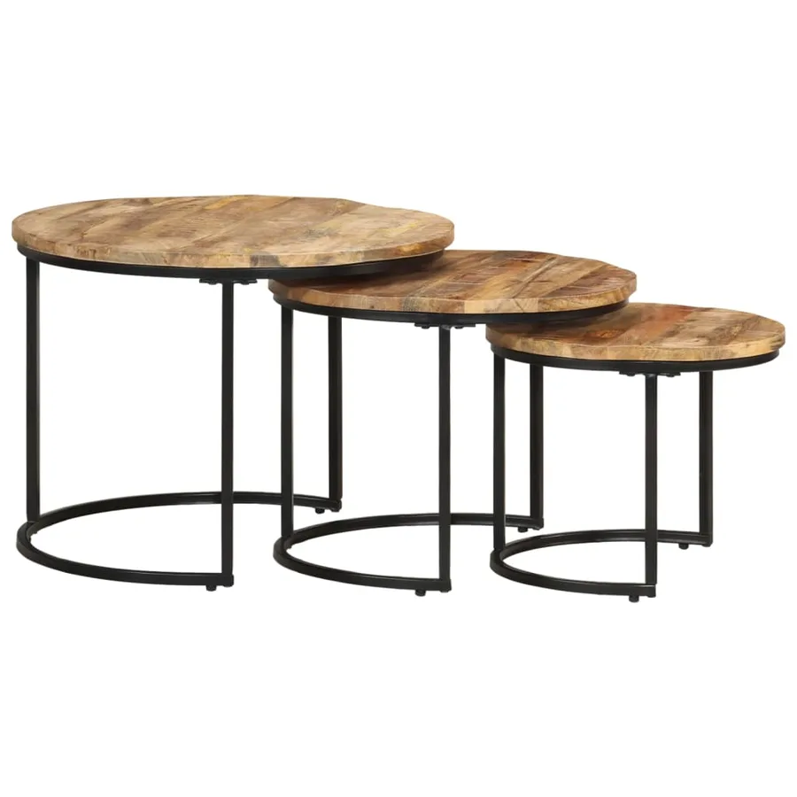Tables gigognes 3 pcs Bois de manguier brut - 12