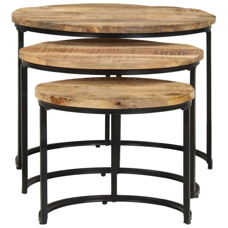 Tables gigognes 3 pcs Bois de manguier brut - 2