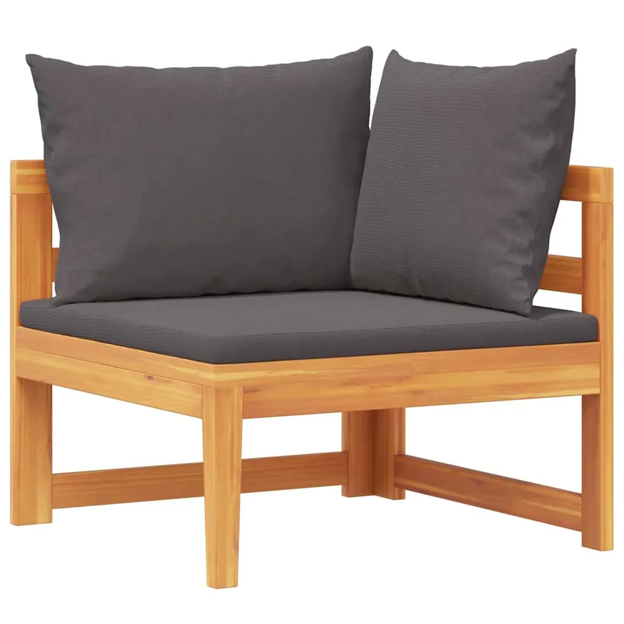 Canapé d'angle avec coussins gris foncé Bois d'acacia solide - 2