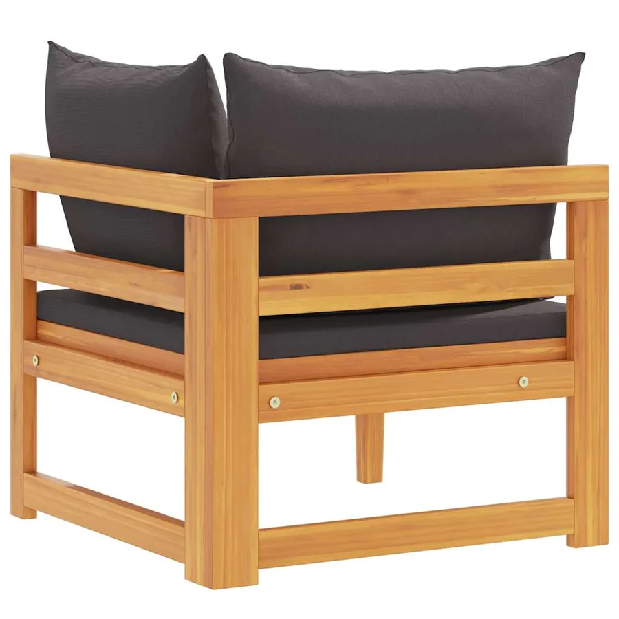 Canapé d'angle avec coussins gris foncé Bois d'acacia solide - 7