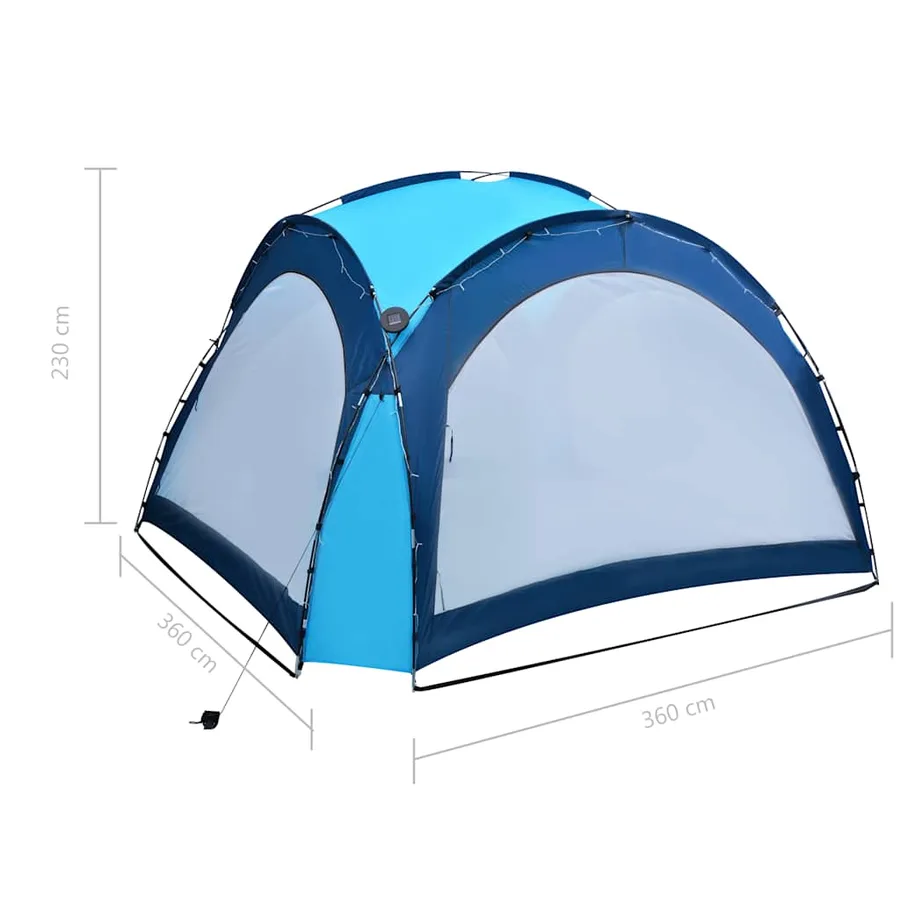 Tente de réception avec LED et 4 parois 3,6x3,6x2,3 m Bleu - 10