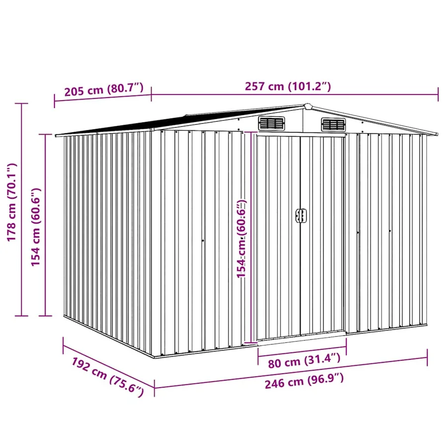 Abri de stockage pour jardin Anthracite Métal 257x205x178 cm - 11