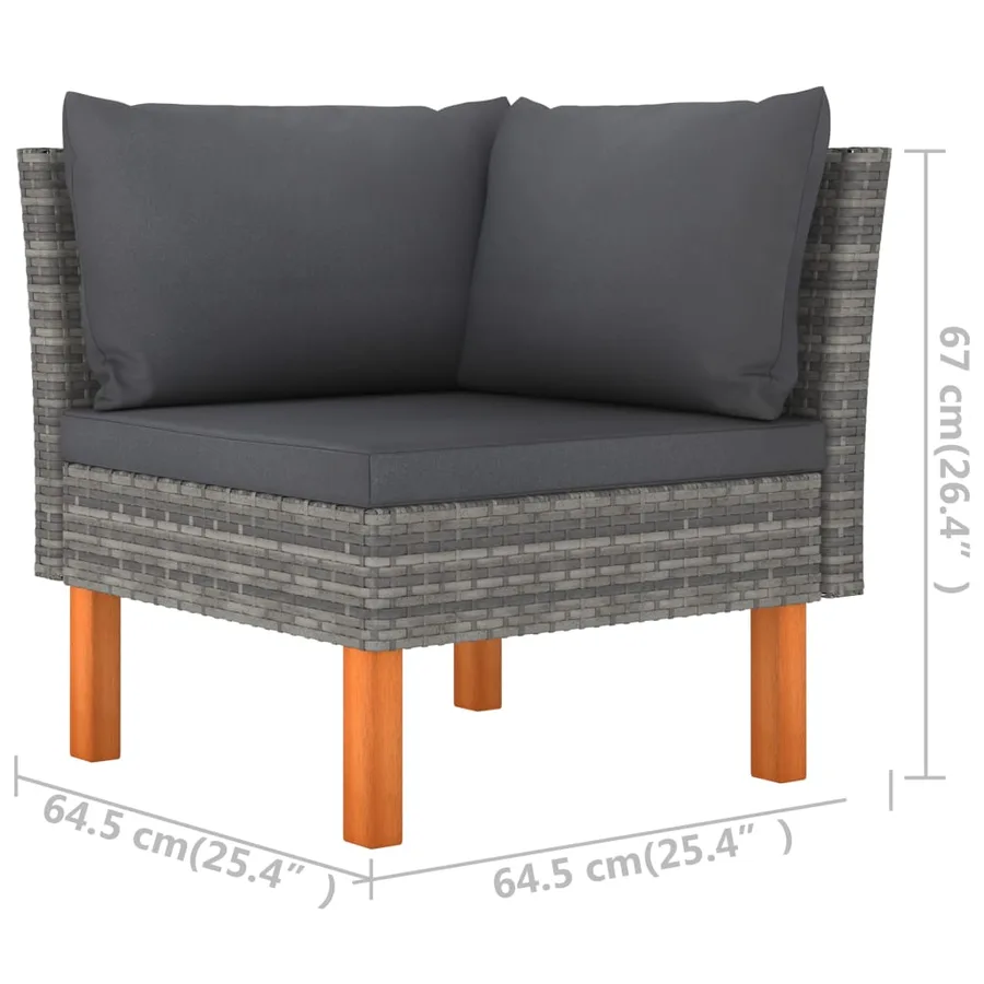 Salon de jardin 6 pcs avec coussins Résine tressée Gris - 7