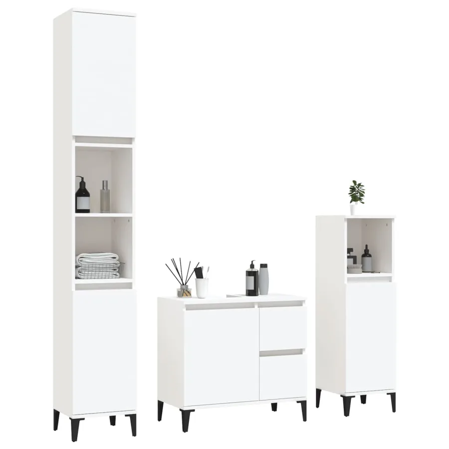 Ensemble d'armoires salle de bain 3 pcs blanc bois d'ingénierie - 3