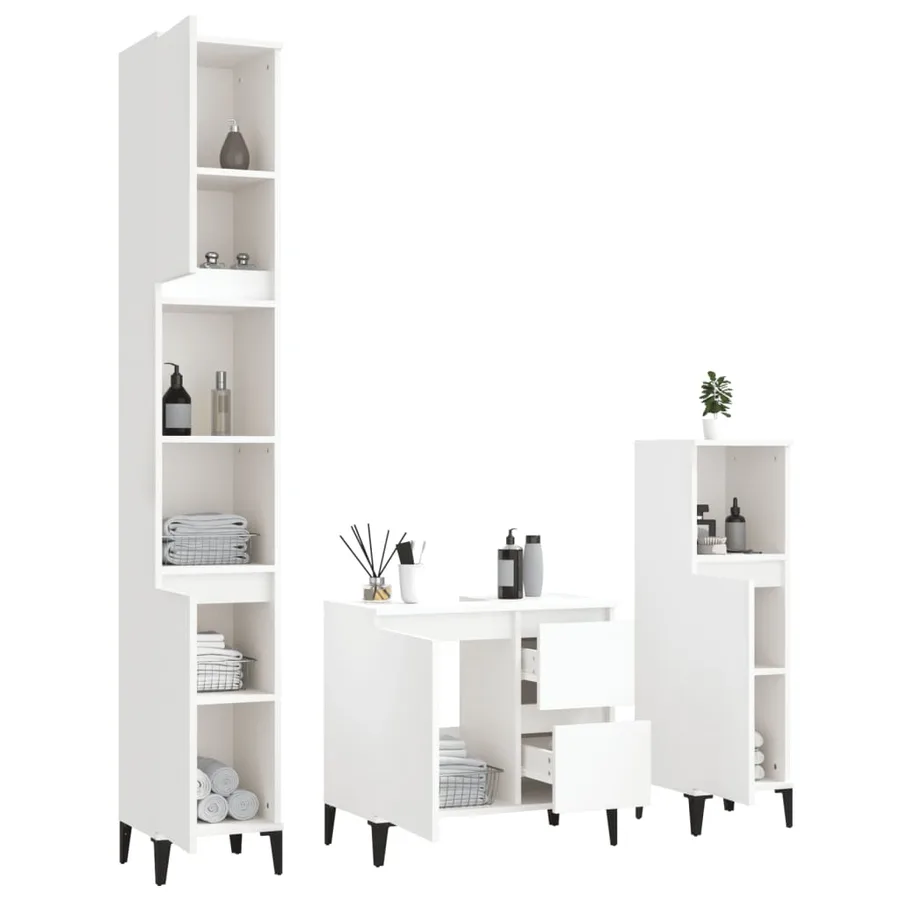Ensemble d'armoires salle de bain 3 pcs blanc bois d'ingénierie - 4