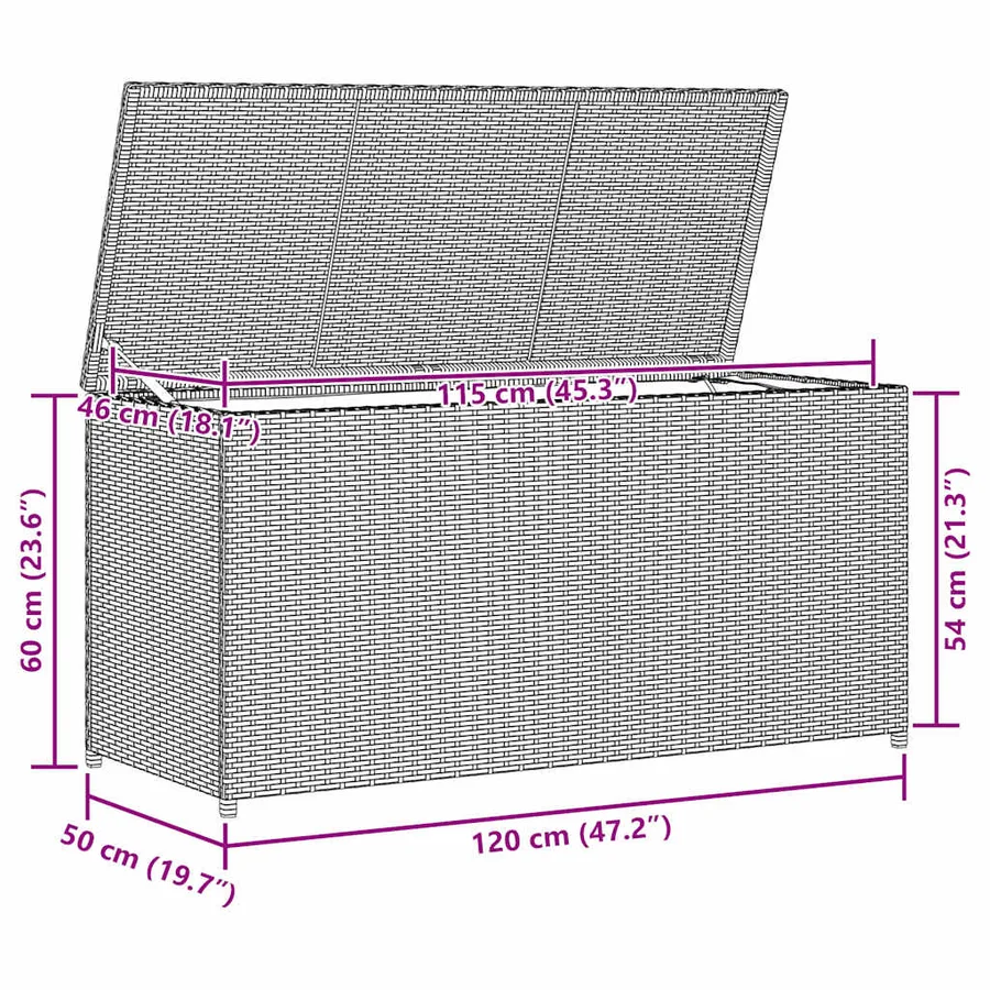 Boîte de rangement de jardin marron 120x50x60 cm résine tressée - 12