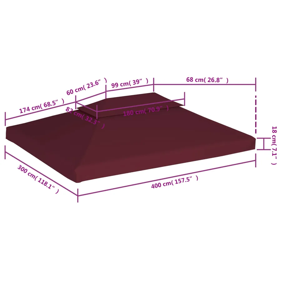 Toile de toit de belvédère 2 niveaux 310 g/m² 4x3 m bordeaux - 6