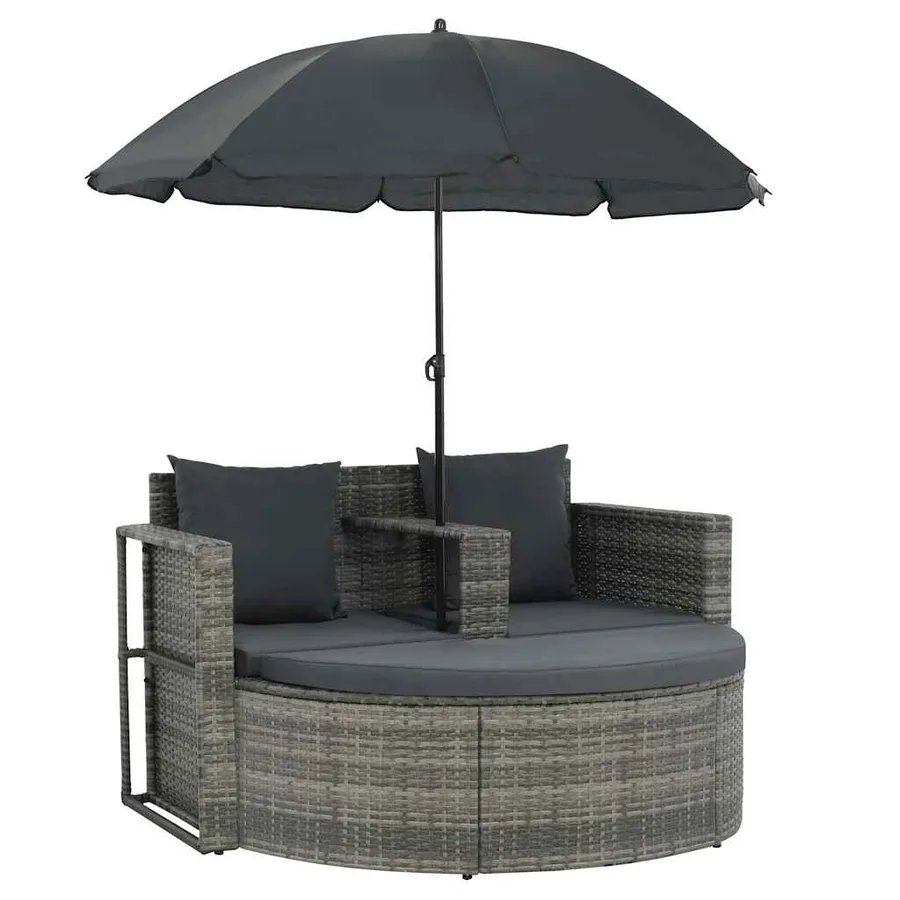 Canapé de jardin 2 places avec coussins et parasol Gris - 2