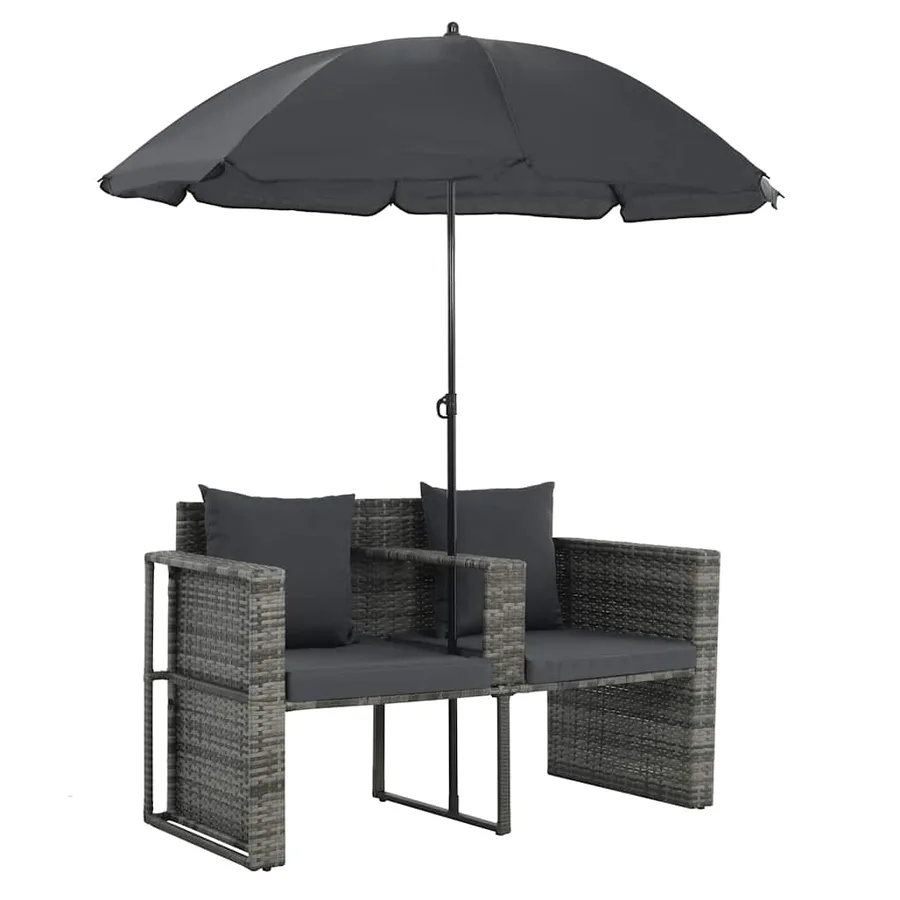 Canapé de jardin 2 places avec coussins et parasol Gris - 3