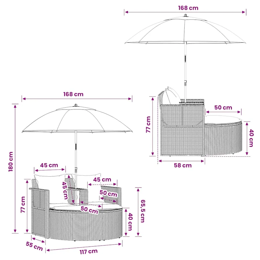 Canapé de jardin 2 places avec coussins et parasol Gris - 8