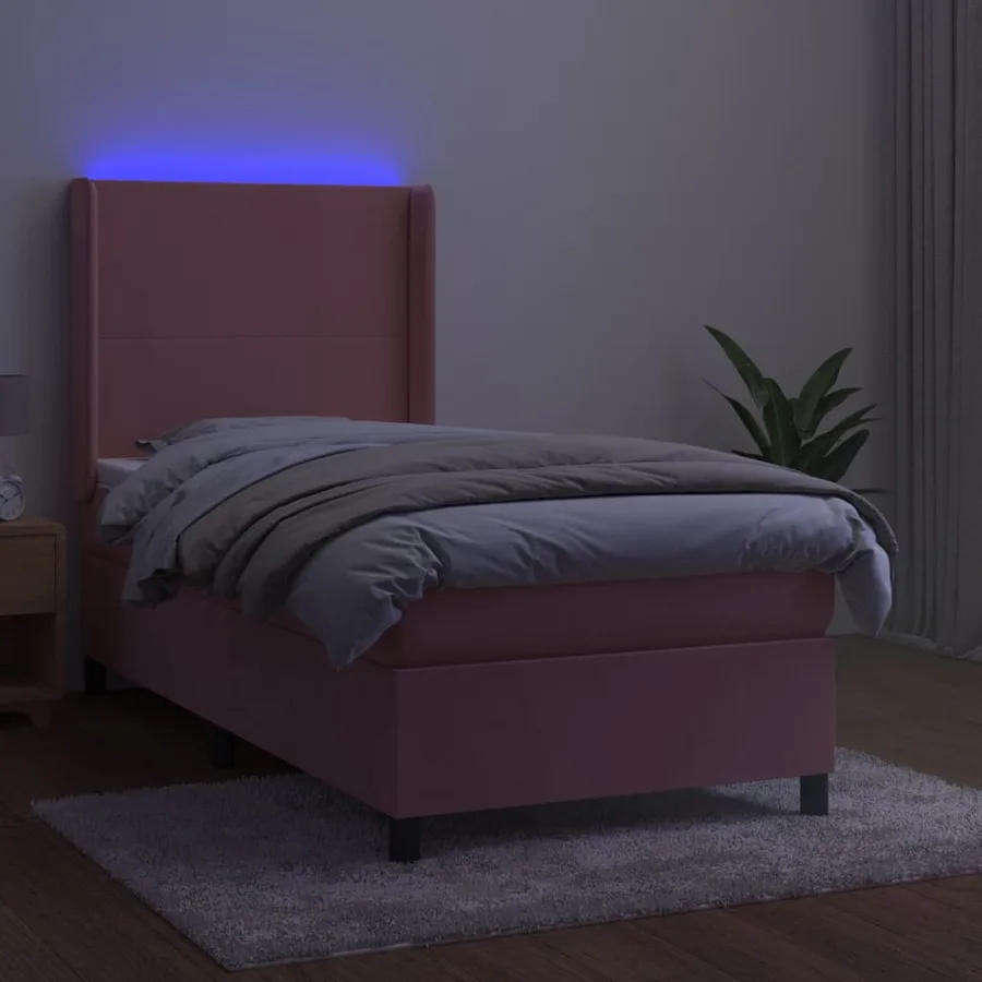 Sommier à lattes de lit matelas et LED Rose 90x190 cm Velours - 3