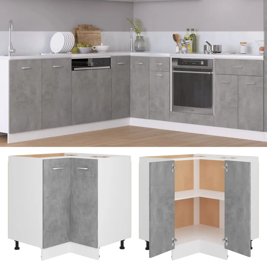 Armoire d'angle basse "Lyon" Gris béton 75,5 x 75,5 x 81,5 cm Bois d'ingénierie