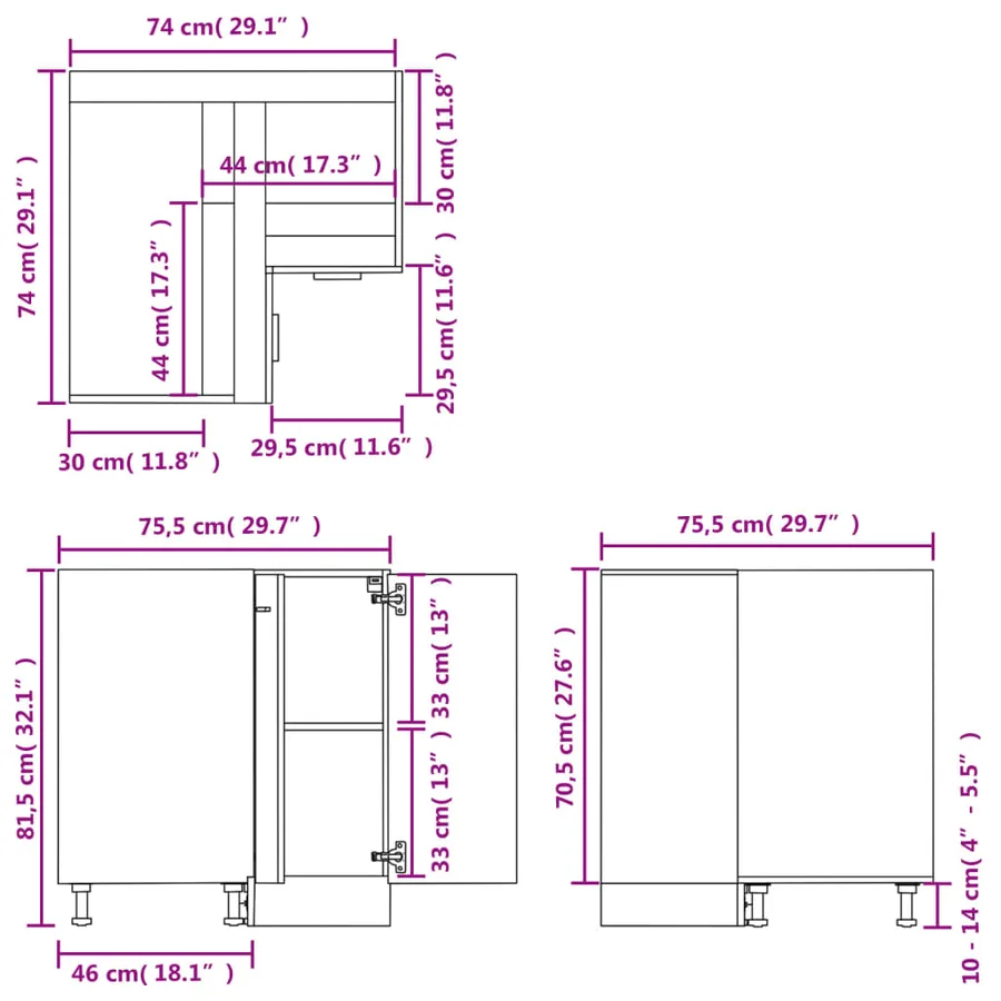 Armoire d'angle basse "Lyon" Gris béton 75,5 x 75,5 x 81,5 cm Bois d'ingénierie - 10