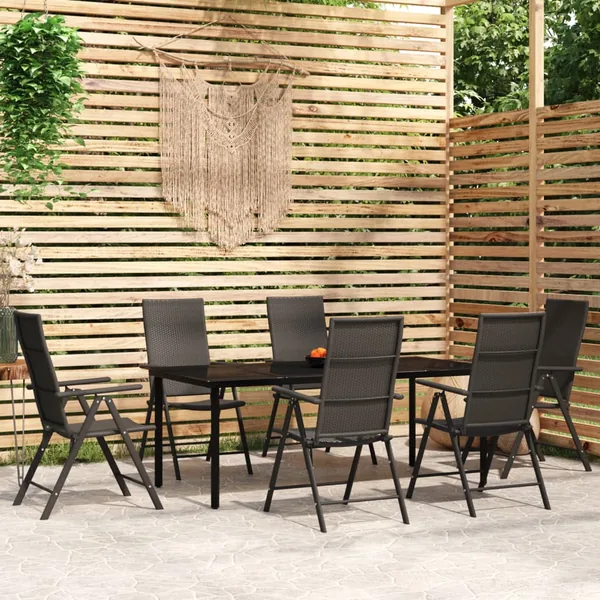 Ensemble à manger de jardin 7 pcs Noir