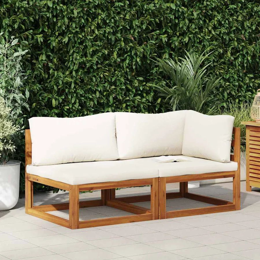 Ensemble de canapés 2 pcs et coussins blanc crème Acacia solide