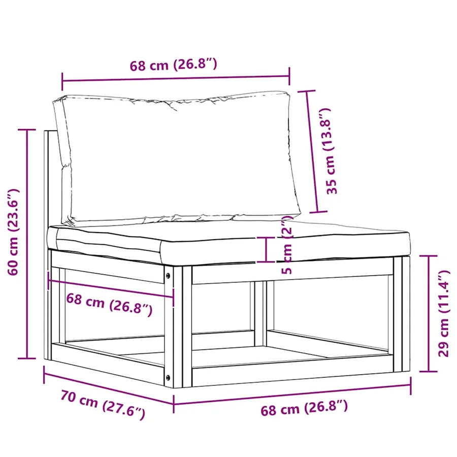 Ensemble de canapés 2 pcs et coussins blanc crème Acacia solide - 15